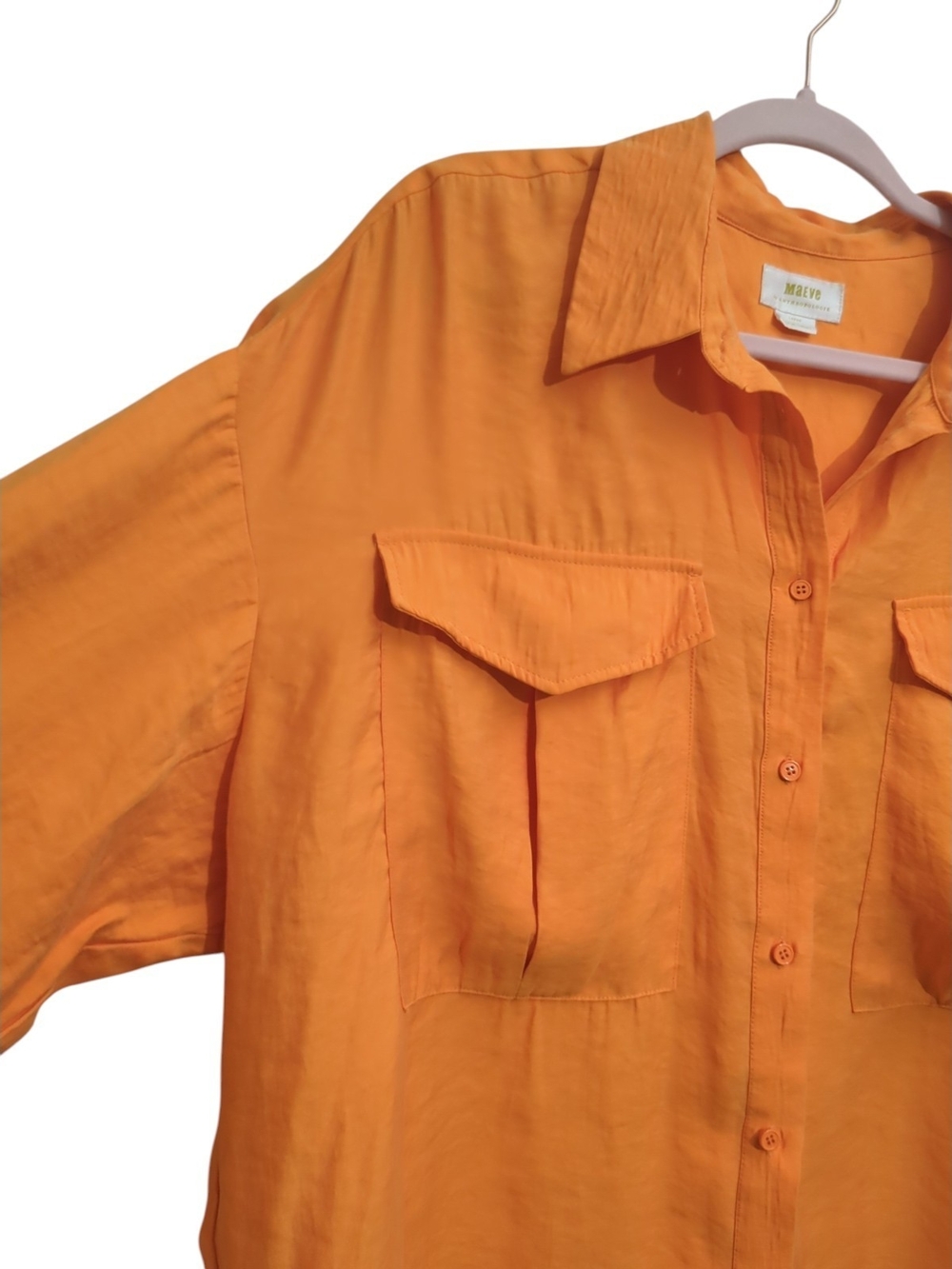 Anthropologie Maeve Tangerine Oversized Button Down Utility Shirt L Dopamine - Picture 3 of 8